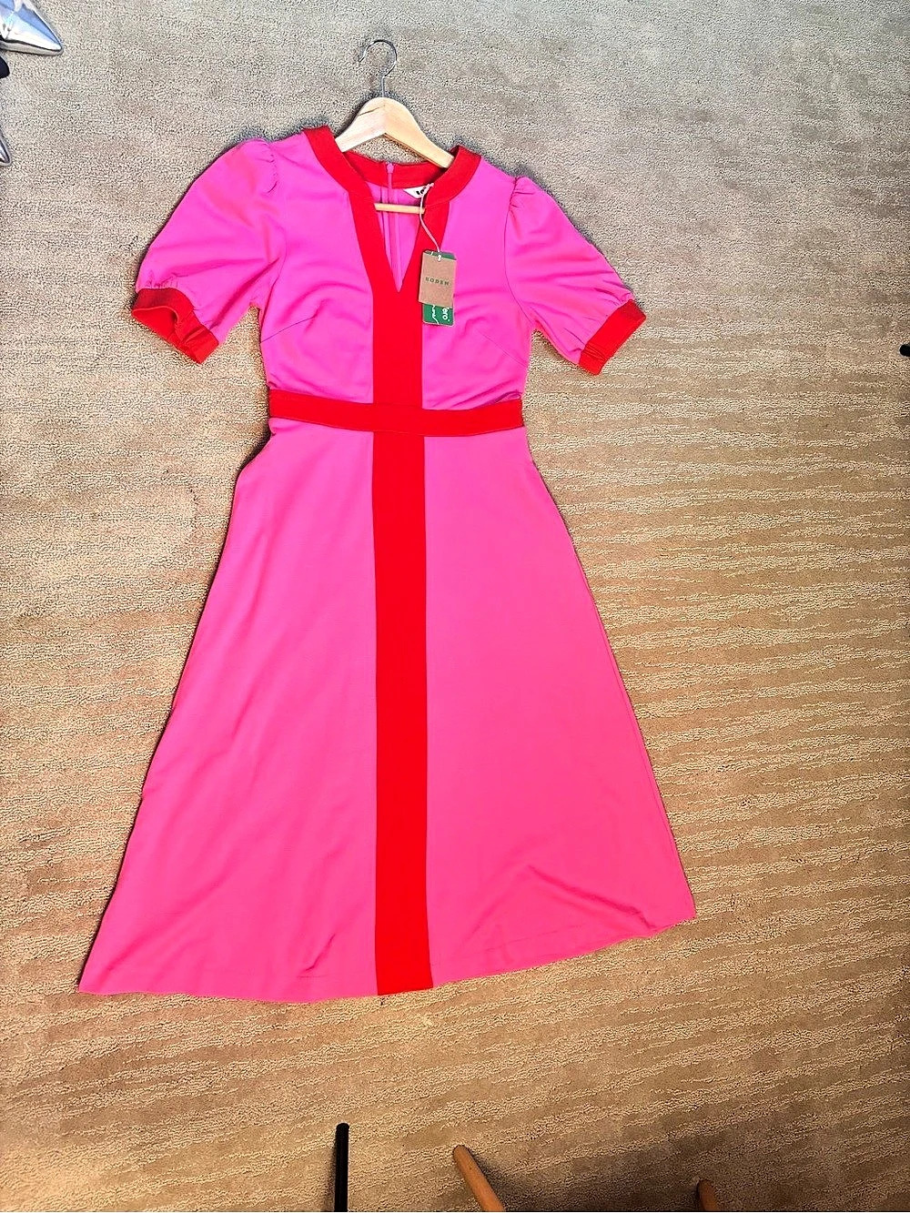Boden Alex Ponte Contrast Midi Dress Pink & Red Size Medium